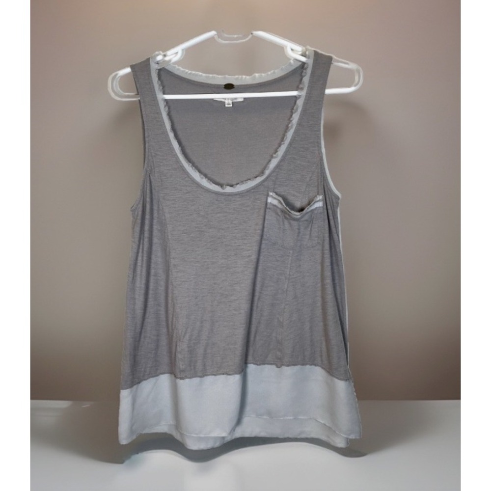 Pure + Good Anthropologie Gray Mixed Media Raw Edge Pocket Tank Top Small